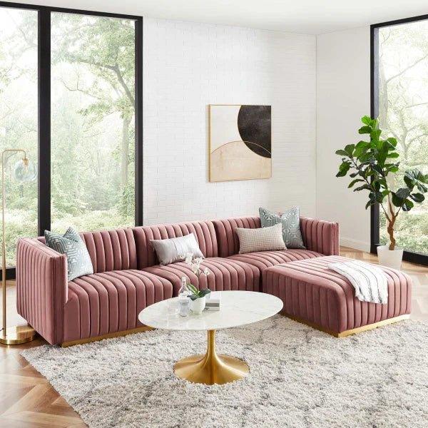 Unline Luxury Sectional Sofa in Suede - Oak Inside