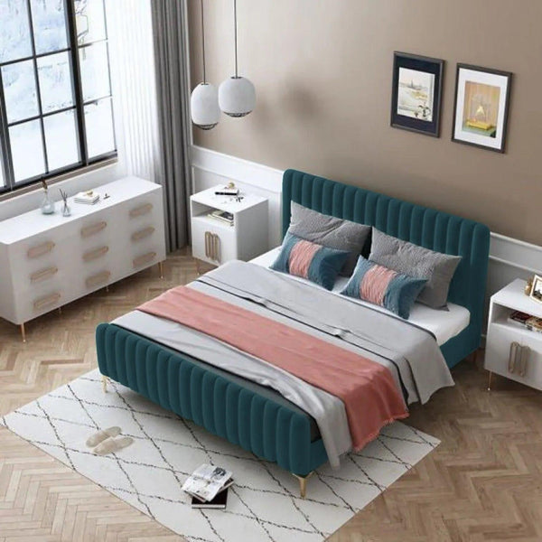 Unline Luxury Upholstered Bed Without Storage In Suede - Oak Inside