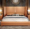 Vitara Luxury Upholstered Bed in Leatherette - Oak Inside