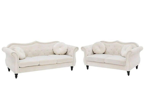 Wills Luxury Chesterfield Sofa Set in Suede - Oak Inside