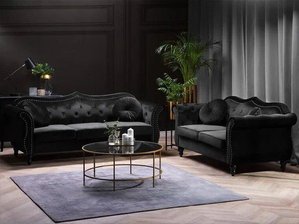 Wills Luxury Chesterfield Sofa Set in Suede - Oak Inside