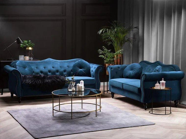 Wills Luxury Chesterfield Sofa Set in Suede - Oak Inside