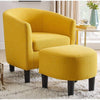 Yollo Luxury Accent Chair With Stool In Suede - Oak Inside