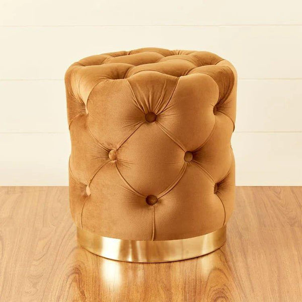 Yollo Round Ottoman In Suede - Oak Inside