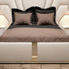 Zig Zag Premium Upholstered Bed With Side Tables in Suede - Oak Inside